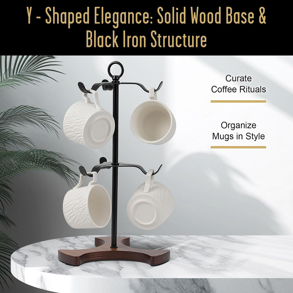 Modern Coffee Mug Tree with Wood Base