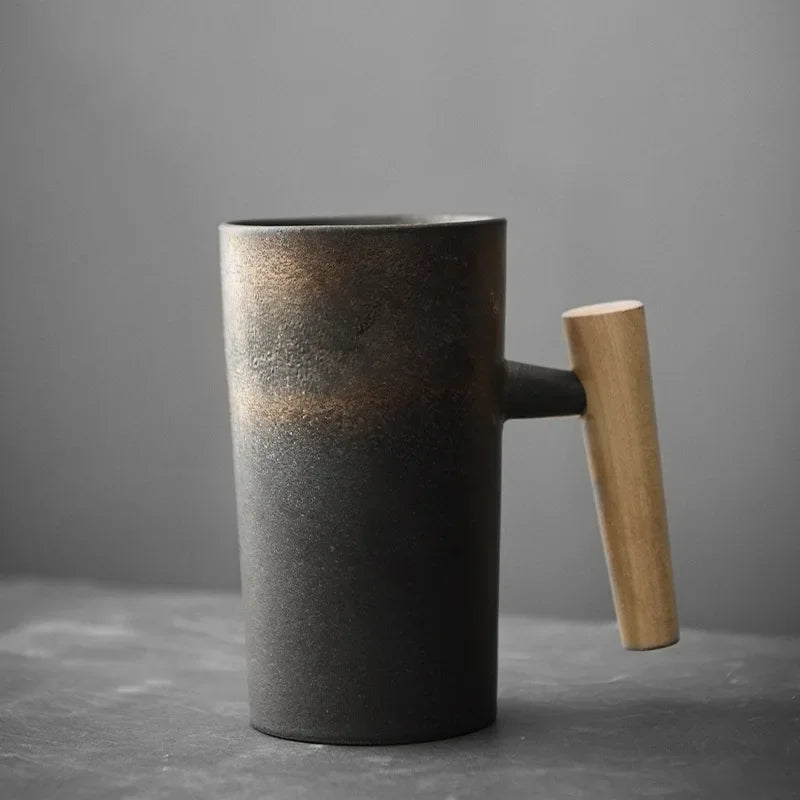 Ceramic Coffee Mug with Wooden Handle