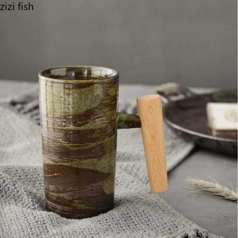 Ceramic Coffee Mug with Wooden Handle