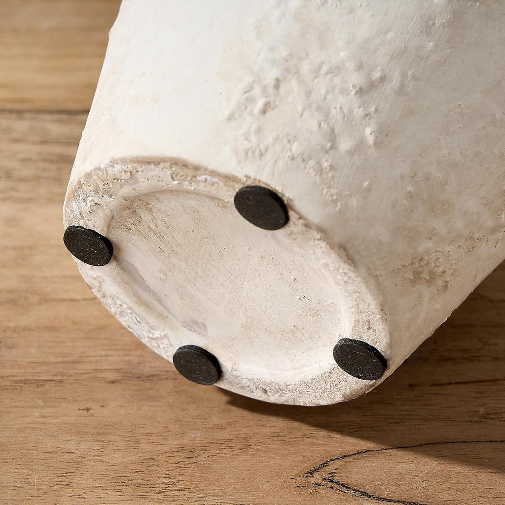 Ceramic Rustic Farmhouse Vase,9.25 Inch Terracotta Vase with Handle | Neutral Tall Clay Vases Decorative Vases for Living Room,Table,Shelf Decor(White,L)