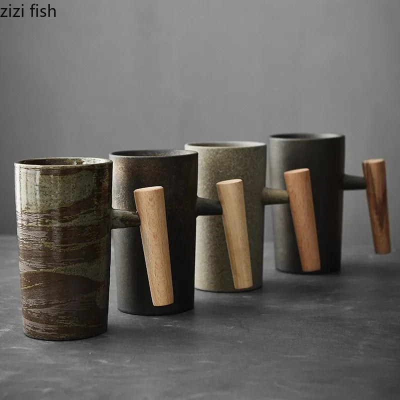 Ceramic Coffee Mug with Wooden Handle