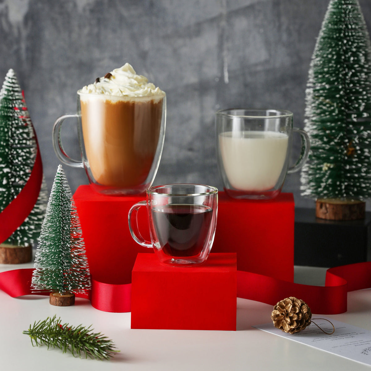 Large Glass Coffee Mugs 12Oz, Double Walled Insulated Cappuccino Mug with Handle,Set of 2