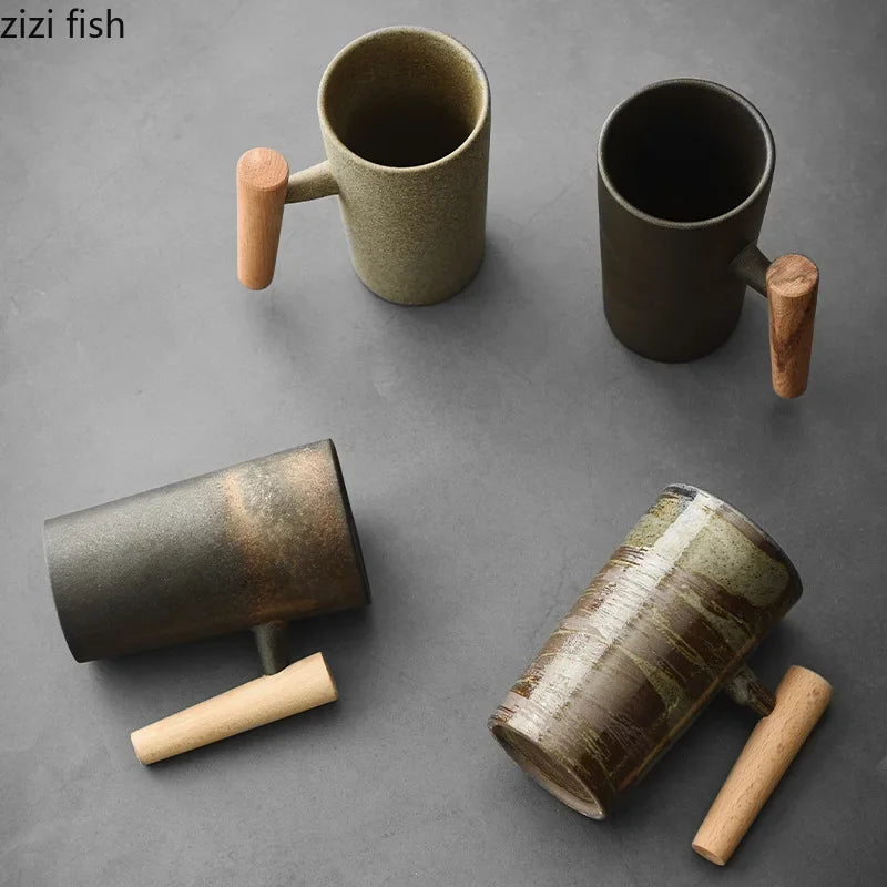 Ceramic Coffee Mug with Wooden Handle