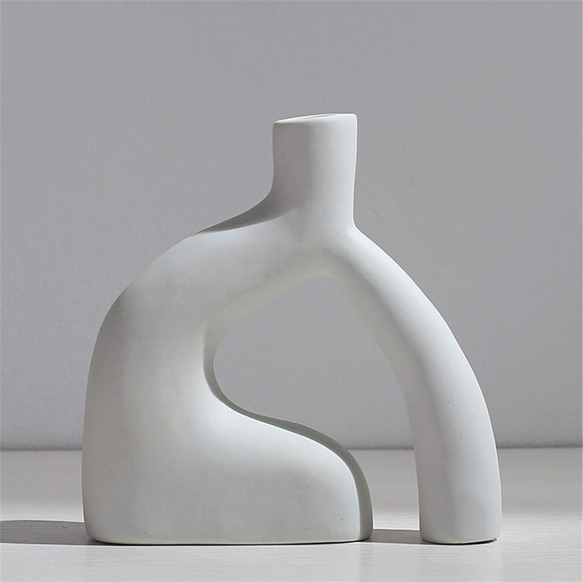 Nordic Style White Ceramic Vase - Modern Minimalist Pottery for Rustic Home Decor and Table Centerpieces, 5.9'' x 5.9''
