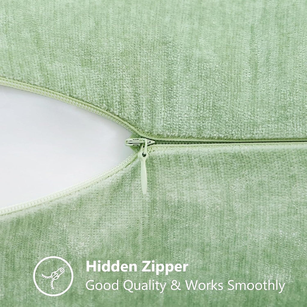 Soft Chenille Sage Green Throw Pillow Covers 18X18 Set of 2 | Decorative Fall Couch Pillow Covers Solid Dyed Accent Modern Farmhouse Neutral Square Pillow Cases for Sofa