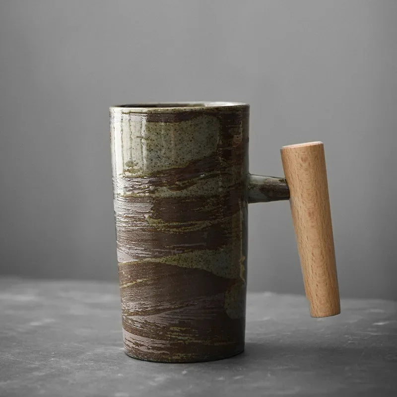 Ceramic Coffee Mug with Wooden Handle
