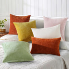 Soft Chenille Sage Green Throw Pillow Covers 18X18 Set of 2 | Decorative Fall Couch Pillow Covers Solid Dyed Accent Modern Farmhouse Neutral Square Pillow Cases for Sofa