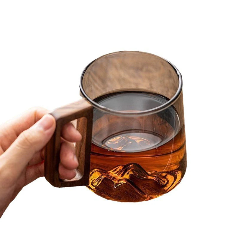 Modern Glass Mug with Wooden Side Handle
