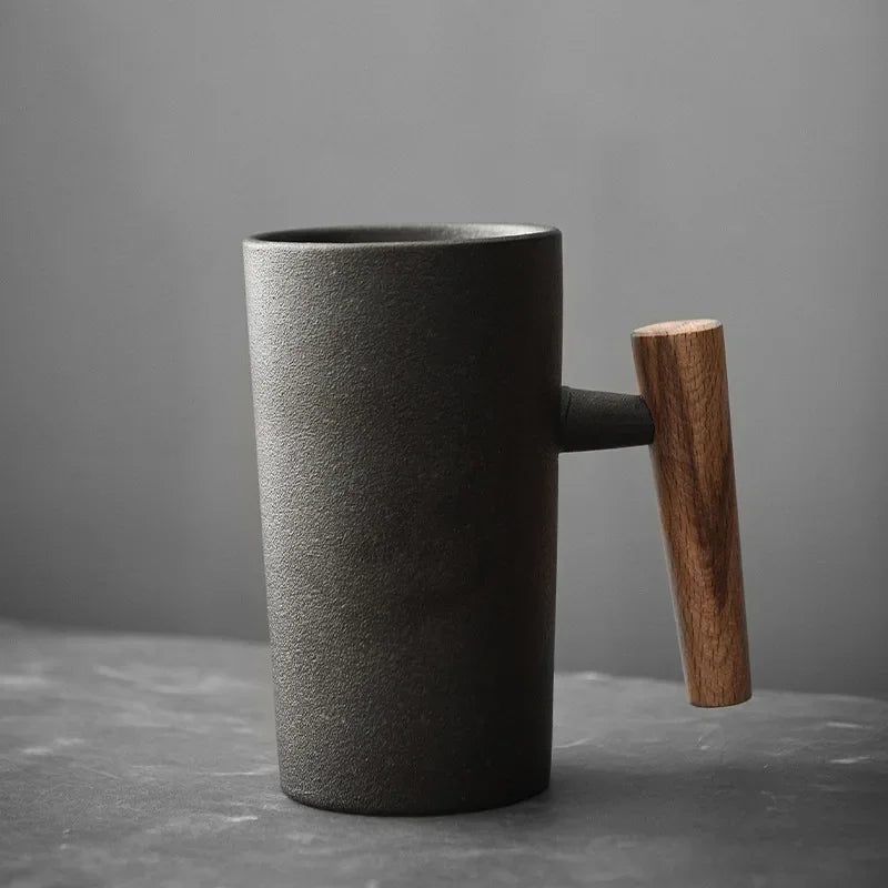 Ceramic Coffee Mug with Wooden Handle