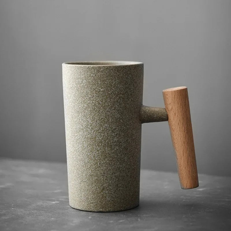 Ceramic Coffee Mug with Wooden Handle