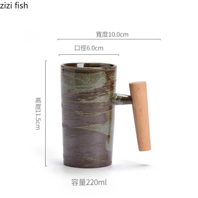 Ceramic Coffee Mug with Wooden Handle