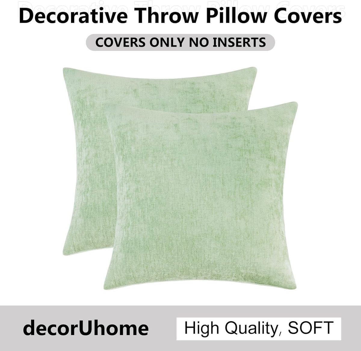 Soft Chenille Sage Green Throw Pillow Covers 18X18 Set of 2 | Decorative Fall Couch Pillow Covers Solid Dyed Accent Modern Farmhouse Neutral Square Pillow Cases for Sofa