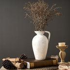 Ceramic Rustic Farmhouse Vase,9.25 Inch Terracotta Vase with Handle | Neutral Tall Clay Vases Decorative Vases for Living Room,Table,Shelf Decor(White,L)