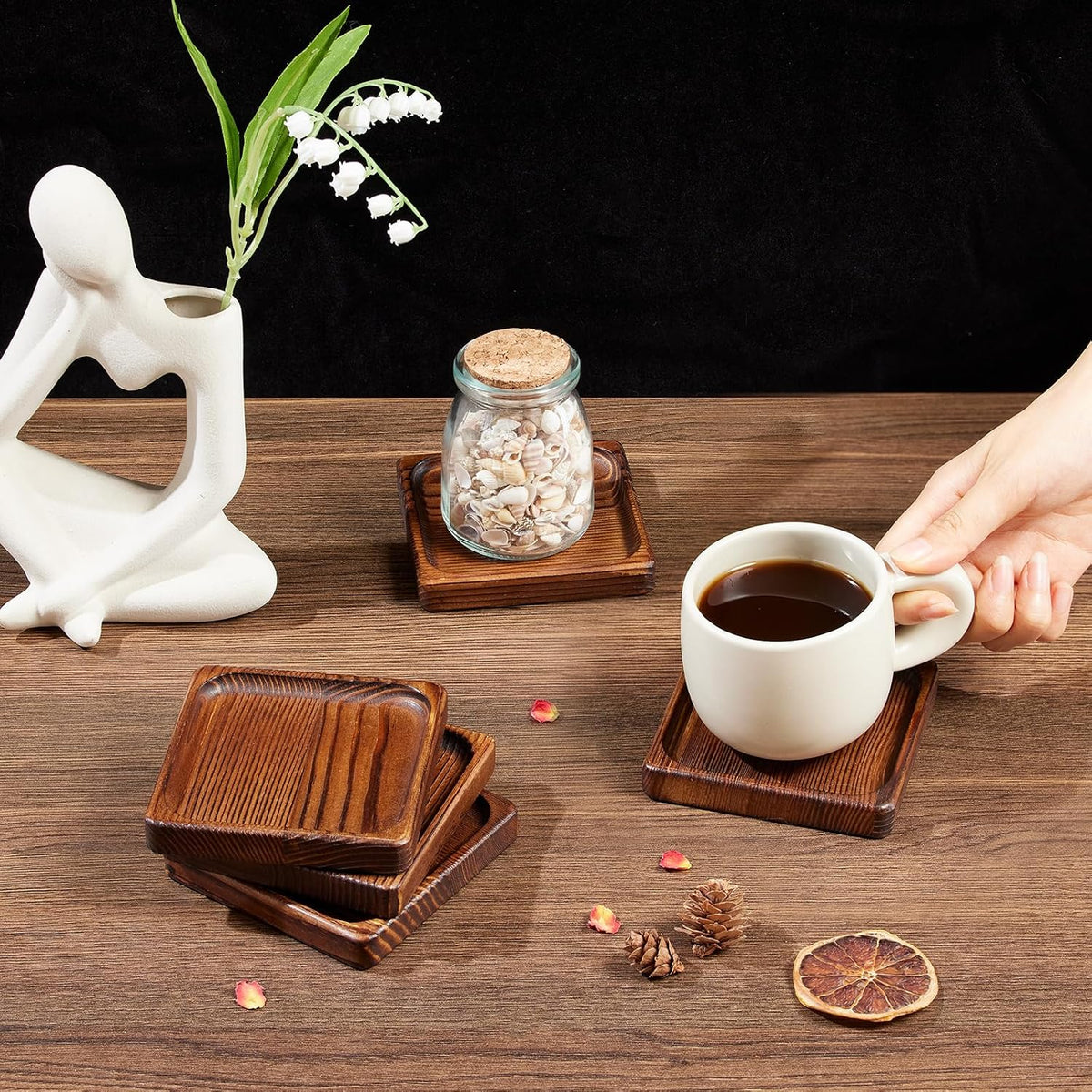 Acacia Wood Drink Coasters – Set of 8
