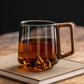 Modern Glass Mug with Wooden Side Handle