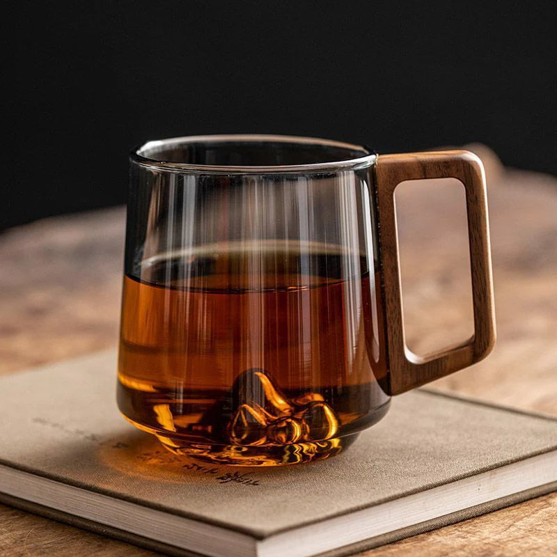 Modern Glass Mug with Wooden Side Handle