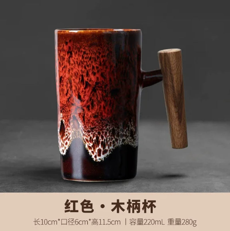 Ceramic Coffee Mug with Wooden Handle