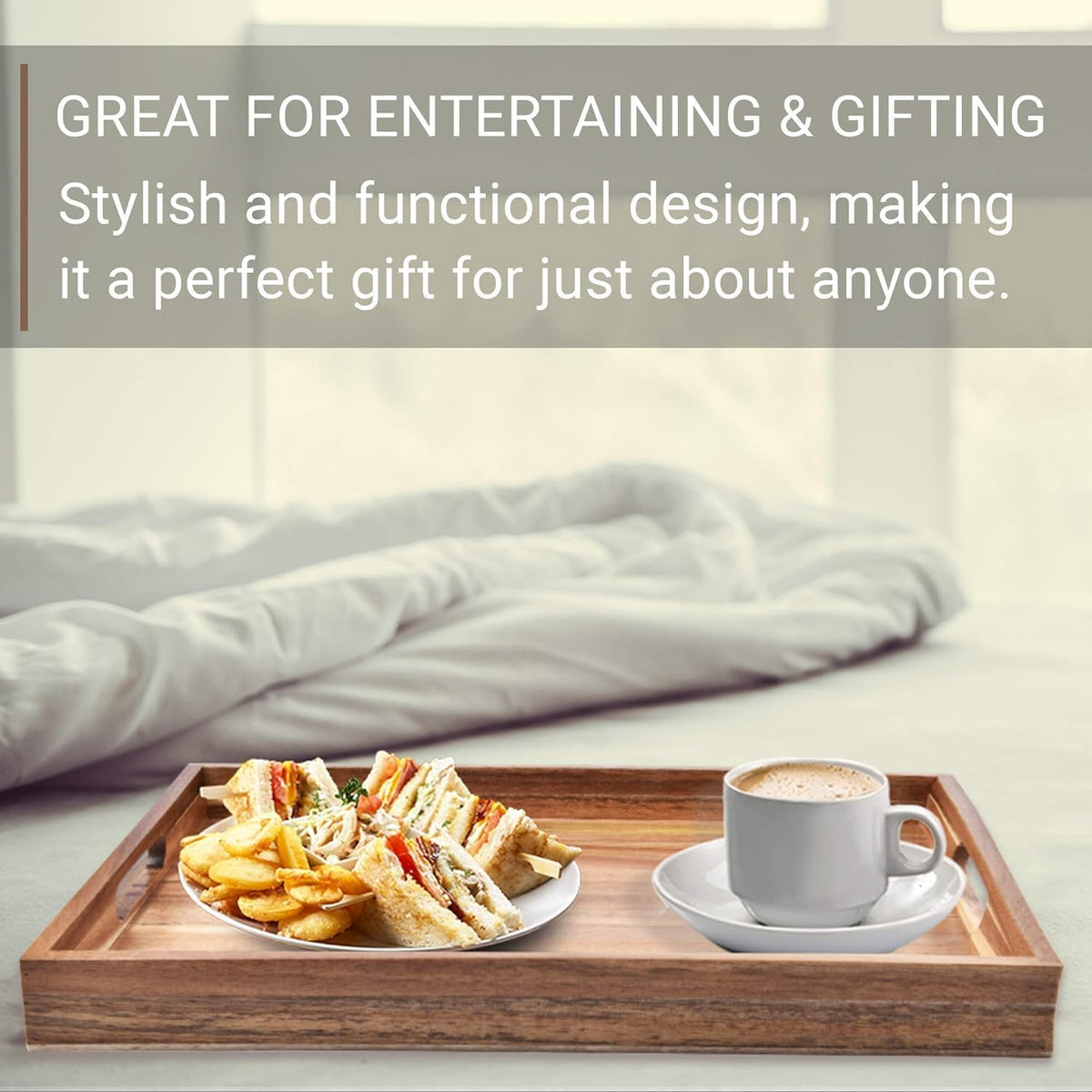 Acacia Wood Serving Tray Set