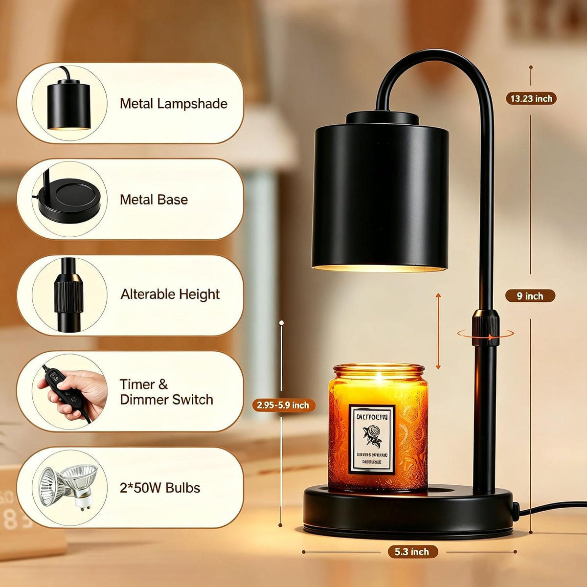 Modern Dimmable Candle Warmer Lamp with Timer