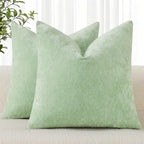 Soft Chenille Sage Green Throw Pillow Covers 18X18 Set of 2 | Decorative Fall Couch Pillow Covers Solid Dyed Accent Modern Farmhouse Neutral Square Pillow Cases for Sofa