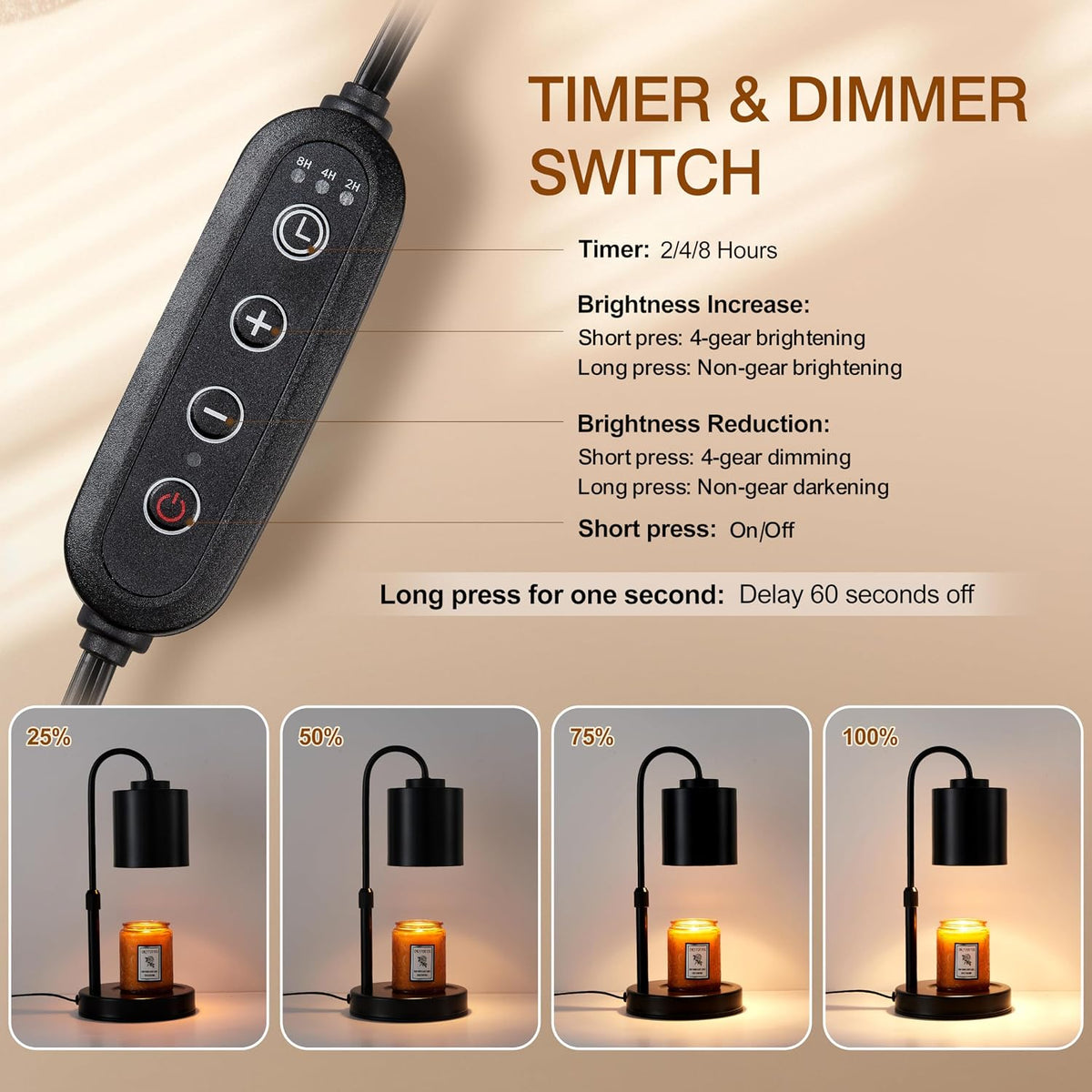 Modern Dimmable Candle Warmer Lamp with Timer