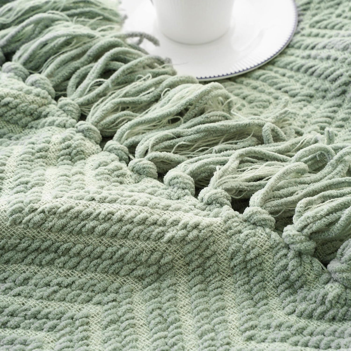 Sage Green Throw Blanket for Couch, 50"X60" | Knit Sage Throw Blanket Versatile for Couch, Super Soft Warm Spring Green Blanket for Bed Sofa