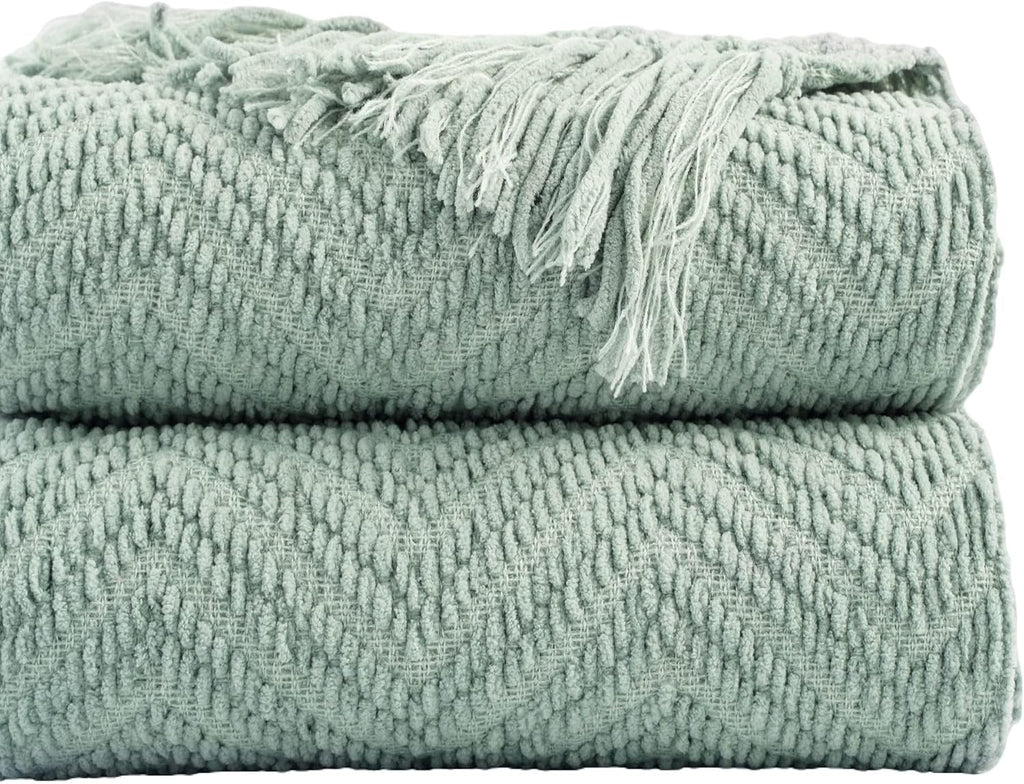 Sage Green Throw Blanket for Couch, 50"X60" | Knit Sage Throw Blanket Versatile for Couch, Super Soft Warm Spring Green Blanket for Bed Sofa