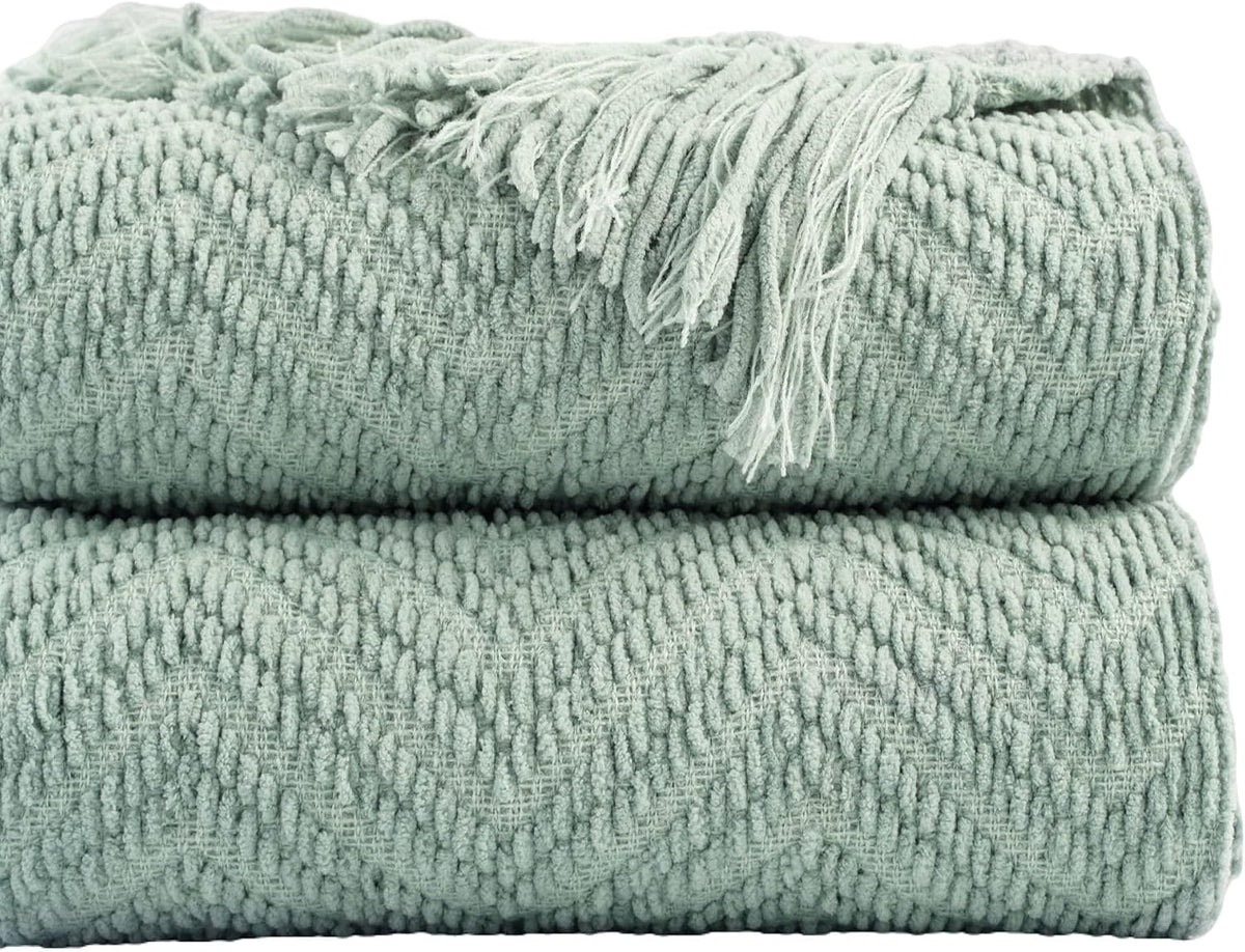 Sage Green Throw Blanket for Couch, 50"X60" | Knit Sage Throw Blanket Versatile for Couch, Super Soft Warm Spring Green Blanket for Bed Sofa