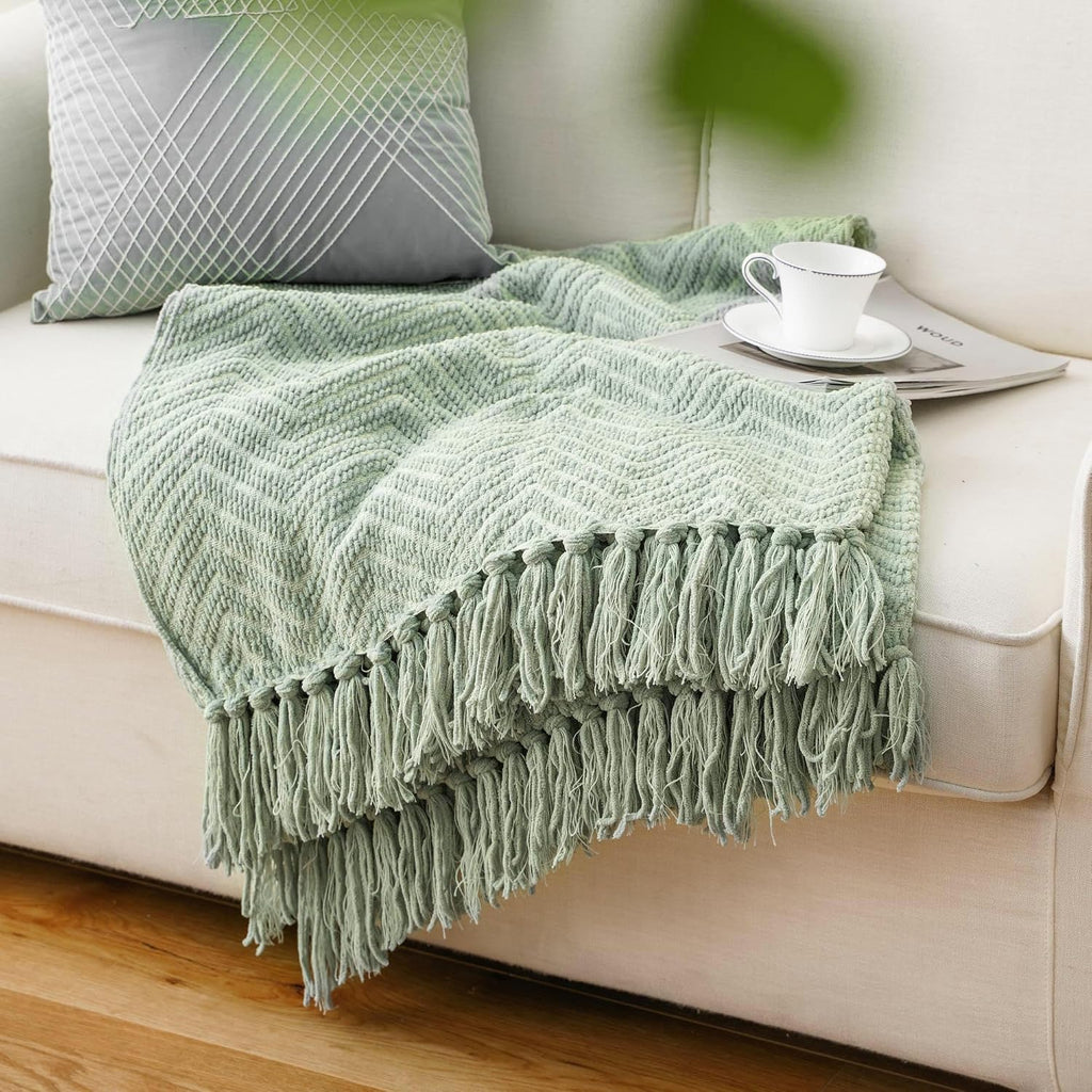 Sage Green Throw Blanket for Couch, 50"X60" | Knit Sage Throw Blanket Versatile for Couch, Super Soft Warm Spring Green Blanket for Bed Sofa