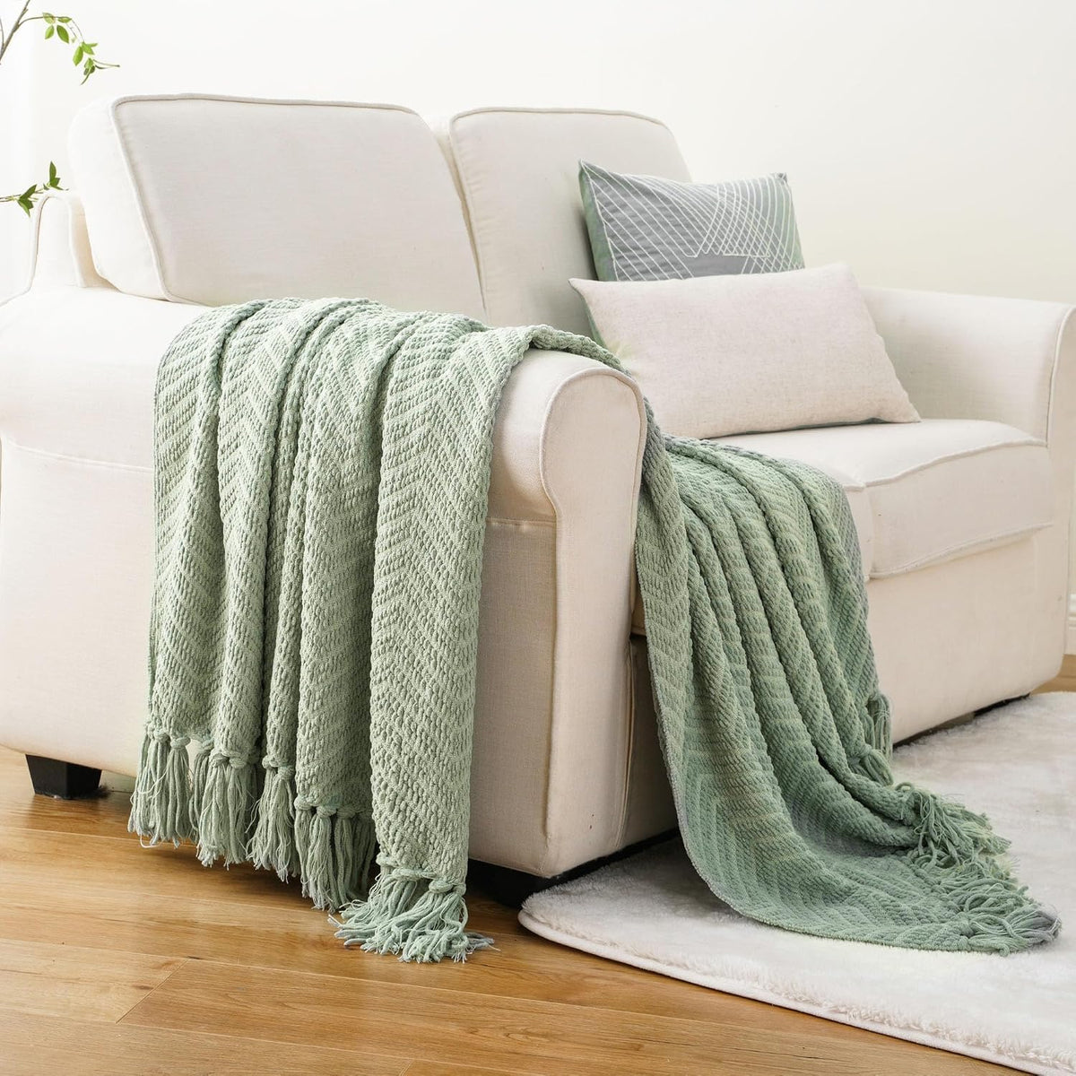 Sage Green Throw Blanket for Couch, 50"X60" | Knit Sage Throw Blanket Versatile for Couch, Super Soft Warm Spring Green Blanket for Bed Sofa