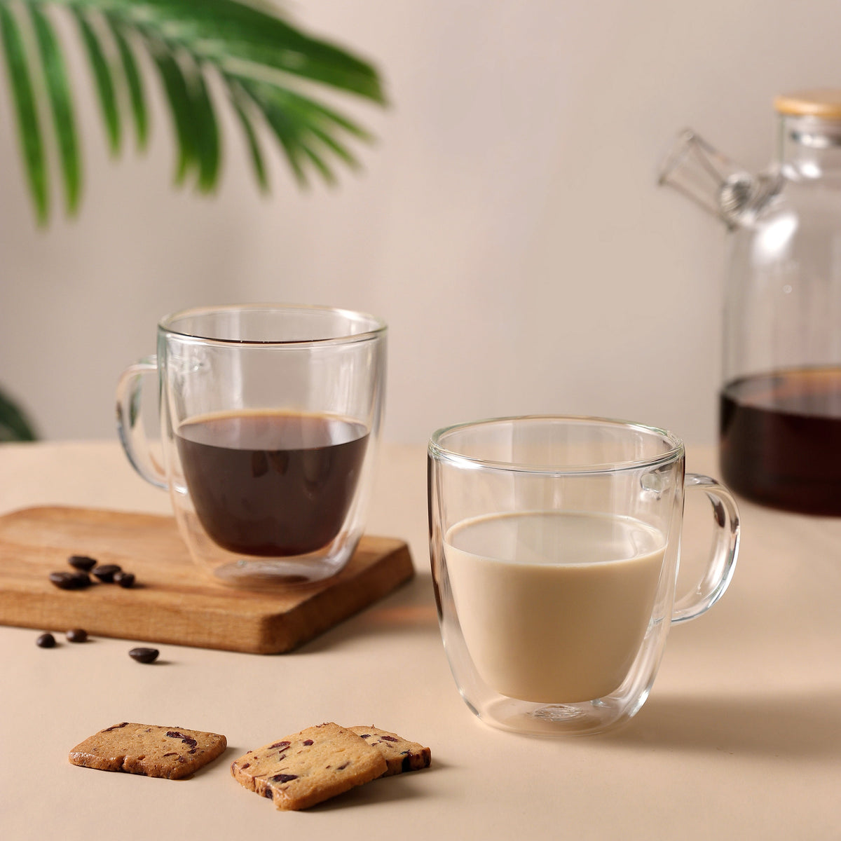 Large Glass Coffee Mugs 12Oz, Double Walled Insulated Cappuccino Mug with Handle,Set of 2