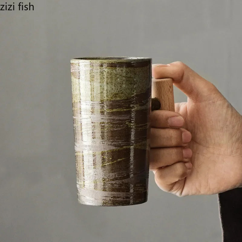 Ceramic Coffee Mug with Wooden Handle