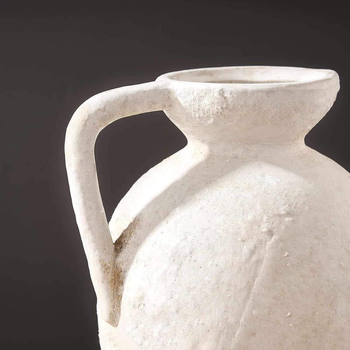 Ceramic Rustic Farmhouse Vase,9.25 Inch Terracotta Vase with Handle | Neutral Tall Clay Vases Decorative Vases for Living Room,Table,Shelf Decor(White,L)