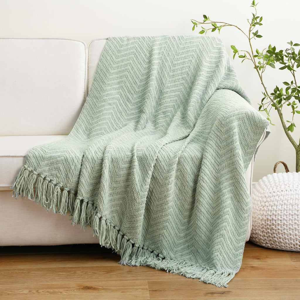 Sage Green Throw Blanket for Couch, 50"X60" | Knit Sage Throw Blanket Versatile for Couch, Super Soft Warm Spring Green Blanket for Bed Sofa