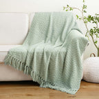 Sage Green Throw Blanket for Couch, 50"X60" | Knit Sage Throw Blanket Versatile for Couch, Super Soft Warm Spring Green Blanket for Bed Sofa