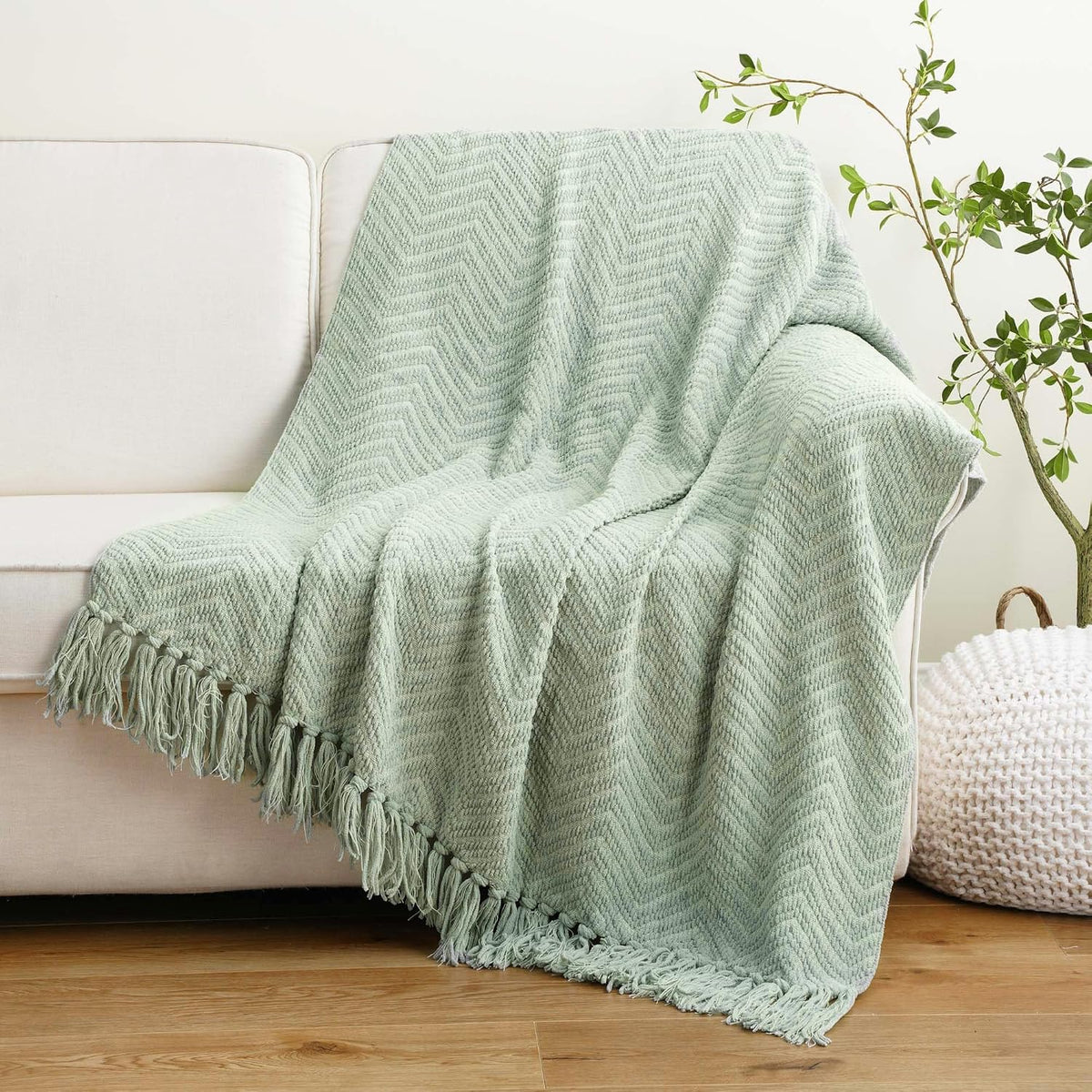 Sage Green Throw Blanket for Couch, 50"X60" | Knit Sage Throw Blanket Versatile for Couch, Super Soft Warm Spring Green Blanket for Bed Sofa