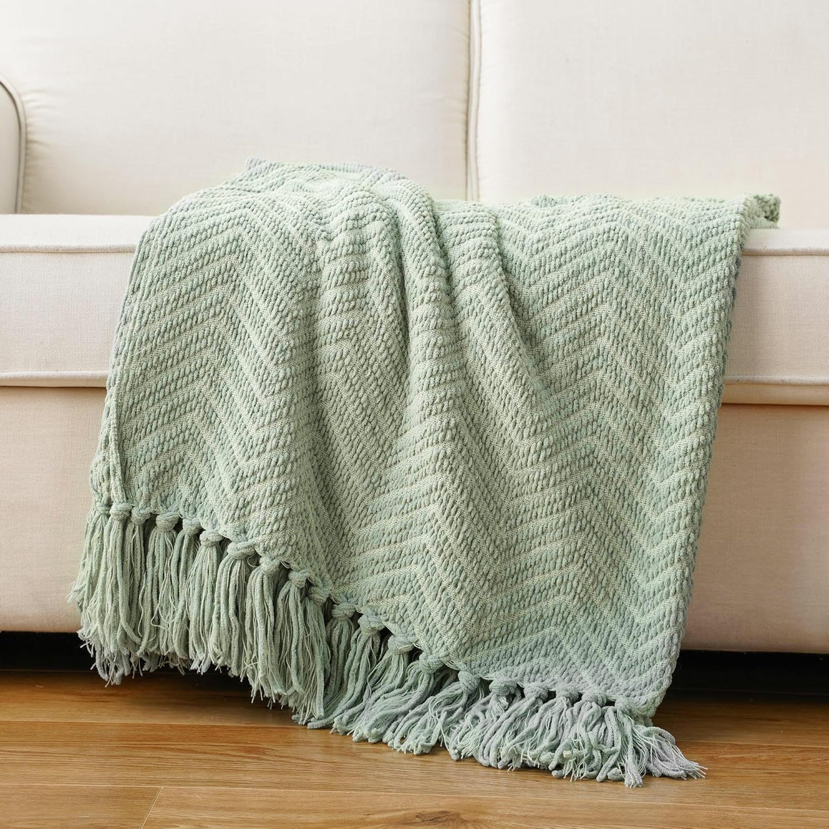 Sage Green Throw Blanket for Couch, 50"X60" | Knit Sage Throw Blanket Versatile for Couch, Super Soft Warm Spring Green Blanket for Bed Sofa