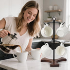 Modern Coffee Mug Tree with Wood Base