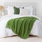 Battilo Green Textured Throw Blanket, Lightweight Spring Decor Blanket for Living Room, 50"X60"