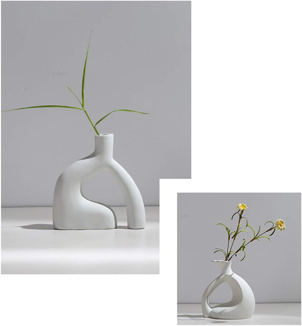 Nordic Style White Ceramic Vase - Modern Minimalist Pottery for Rustic Home Decor and Table Centerpieces, 5.9'' x 5.9''