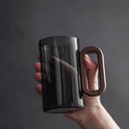 Smoked Glass Coffee Mug with Wooden Handle