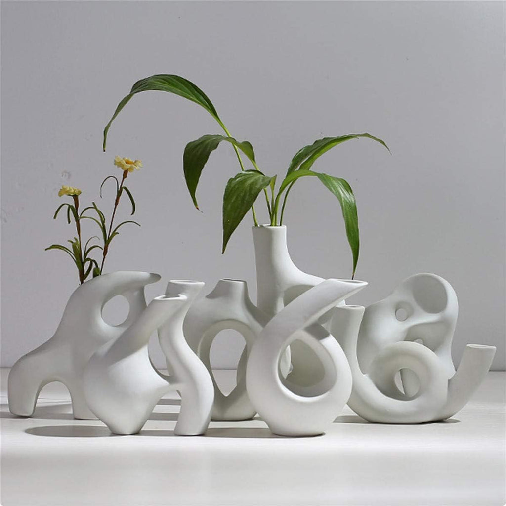 Nordic Style White Ceramic Vase - Modern Minimalist Pottery for Rustic Home Decor and Table Centerpieces, 5.9'' x 5.9''