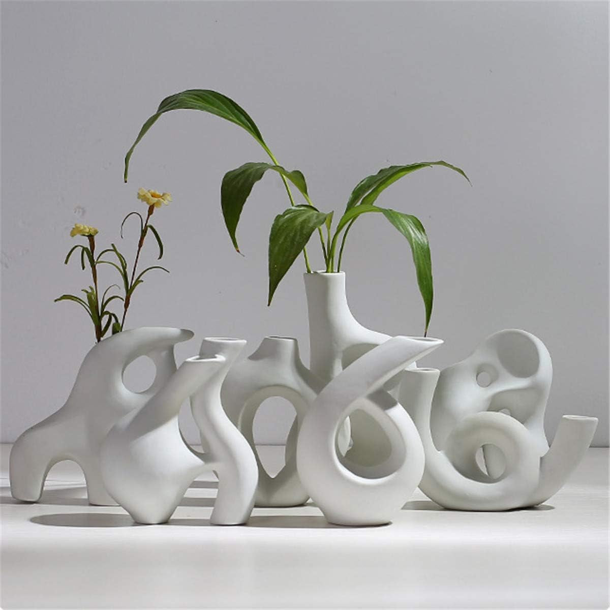 Nordic Style White Ceramic Vase - Modern Minimalist Pottery for Rustic Home Decor and Table Centerpieces, 5.9'' x 5.9''