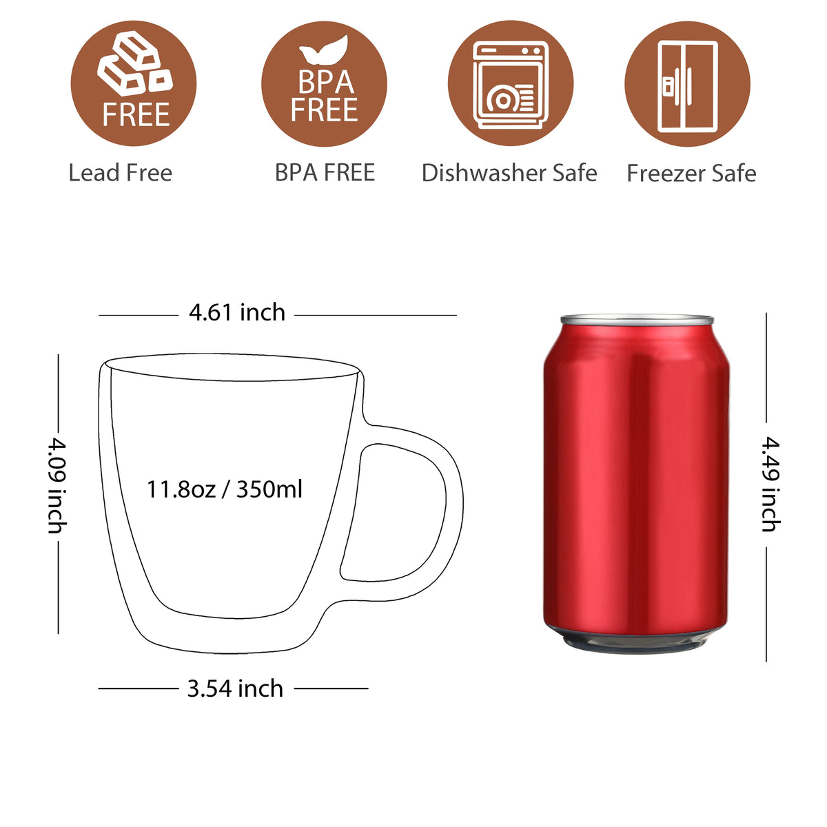Large Glass Coffee Mugs 12Oz, Double Walled Insulated Cappuccino Mug with Handle,Set of 2