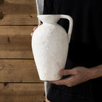 Ceramic Rustic Farmhouse Vase,9.25 Inch Terracotta Vase with Handle | Neutral Tall Clay Vases Decorative Vases for Living Room,Table,Shelf Decor(White,L)