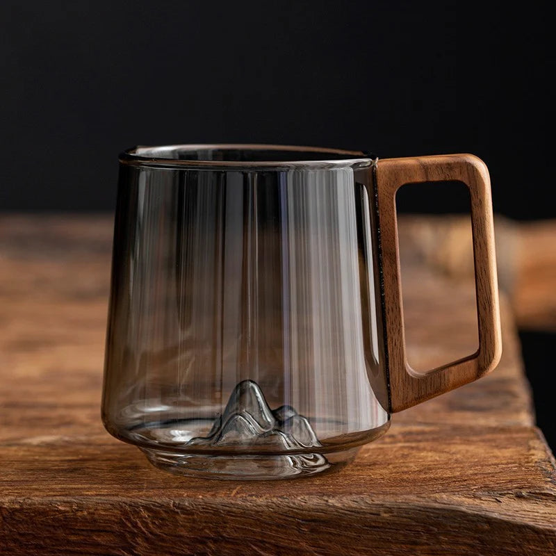 Modern Glass Mug with Wooden Side Handle