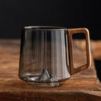 Modern Glass Mug with Wooden Side Handle