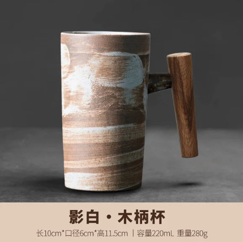 Ceramic Coffee Mug with Wooden Handle