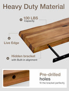 17” Live Edge Floating Shelves, Wooden Floating Shelves Set of 2 Pcs | Acacia Wood, Live Edge Design, Concealed Brackets, 100 Lb Capacity, Rustic Farmhouse Decor, Bedroom Decor, Decorative Storage