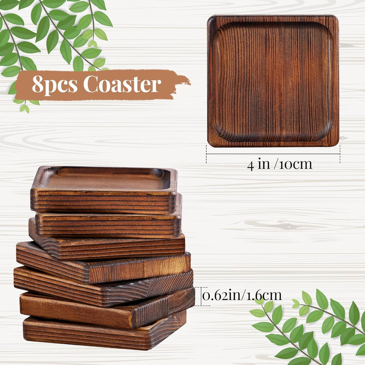 Acacia Wood Drink Coasters – Set of 8